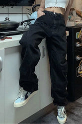 Pantalones vaqueros negros retro de cintura alta